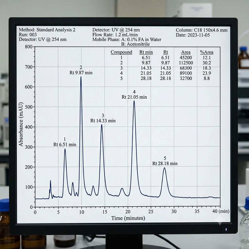 High-purity functional ingredient HPLC chromatogram graph for pharmaceutical formulation